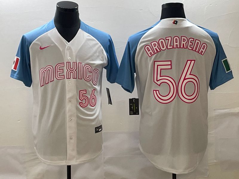 Men 2023 World Cub Mexico 56 Arozarena White blue Nike MLB Jersey17